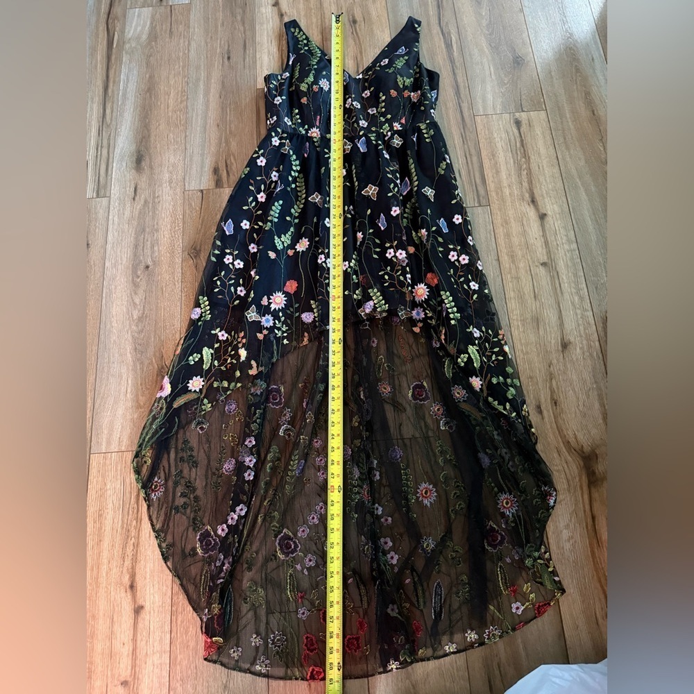 NWOT Adrianna Papell embroidered tulle v neck high low hem gown Fairy Grunge 14 - Picture 4 of 12
